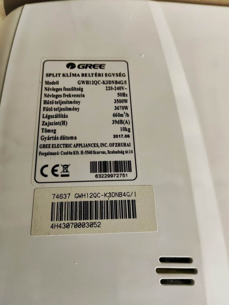 Gree GWH12QC-K3DNB4G/I (SN:4H43070003052)