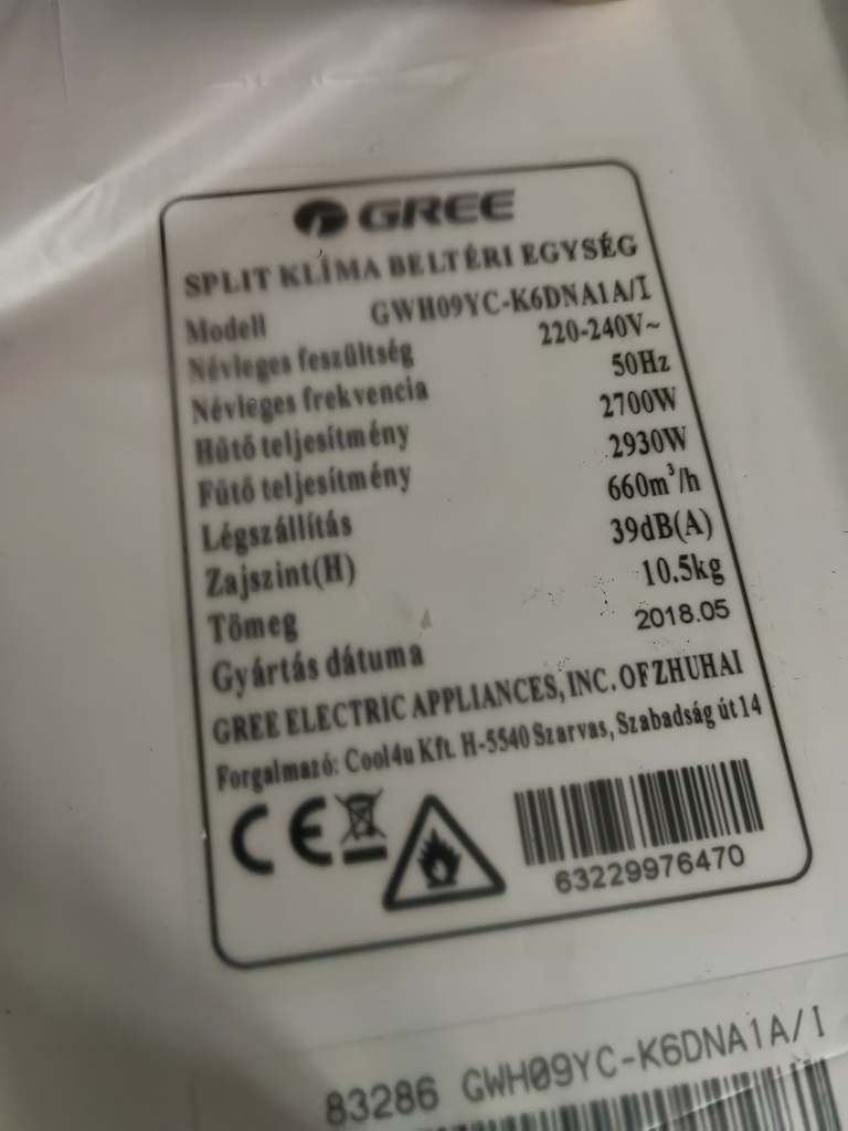 Gree GWH09YC-K6DNA1A-I (SN:4K29380002555)